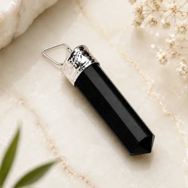 Black Tourmaline Pencil Pendant-03 Black Tourmaline Pencil Pendant-03