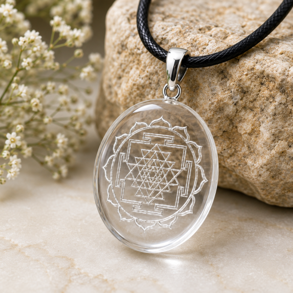 Shree Yantra Carving Clear Quartz Pendant__ (1)