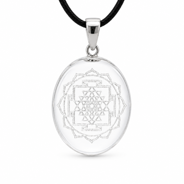 Shree Yantra Carving Clear Quartz Pendant__